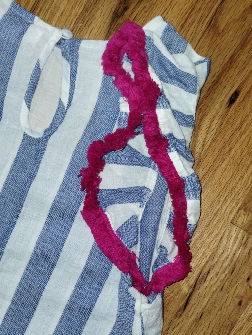 THML Blue and White Striped Flutter Sleeve Top with Pink Trim - Picture 7 of 7